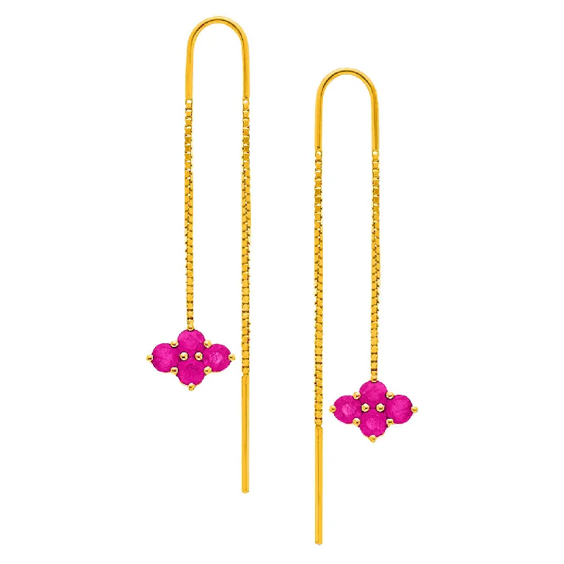 Light clay earrings-Asher 2-Sided Threaders Yellow Gold Ruby