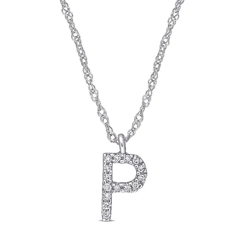 Polished name necklaces-Miadora 14k White Gold Diamond Accent P Initial Necklace - 10.2 mm x 17 inch x 5.4 mm