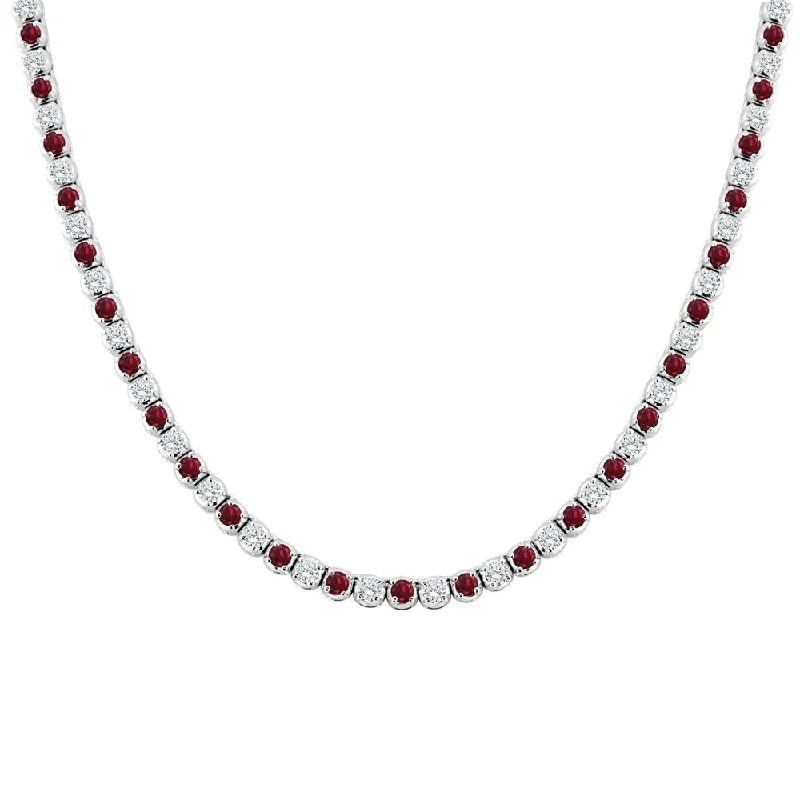 Oval gem necklaces-Auriya 14k Gold Ruby and Diamond Tennis Necklace