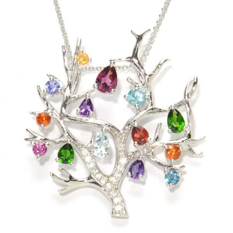 Pixie wing necklaces-Sterling Silver Multi-gemstone Tree of Life Necklace