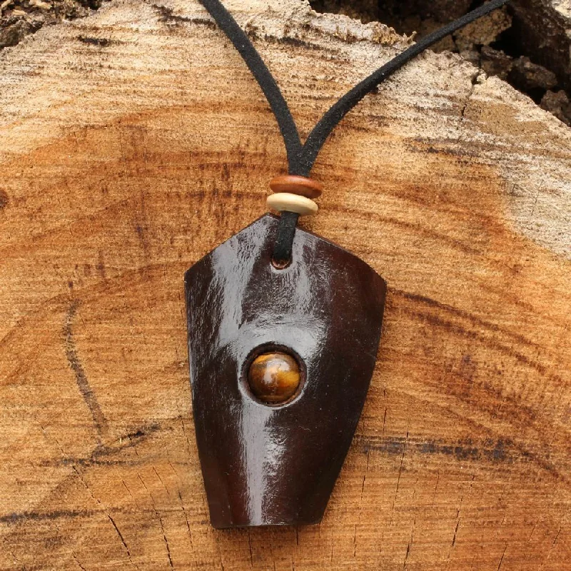 Sleek pendant necklaces-Handmade Leather 'Wild Nature' Tiger's Eye Necklace (Thailand)