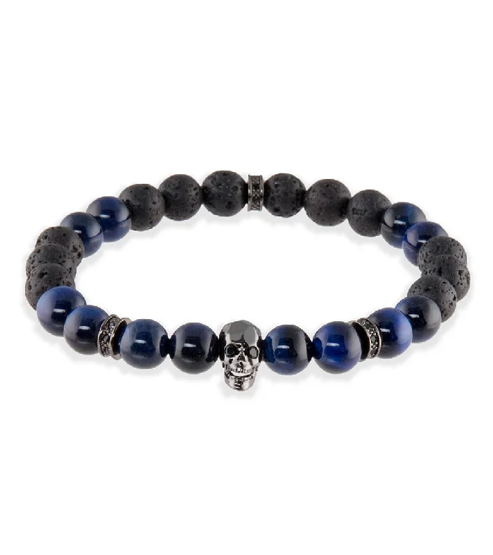 Petal carved bangles-Blue Tiger Eye, Lava, Skull Head & Rondels Bracelet by Bergan