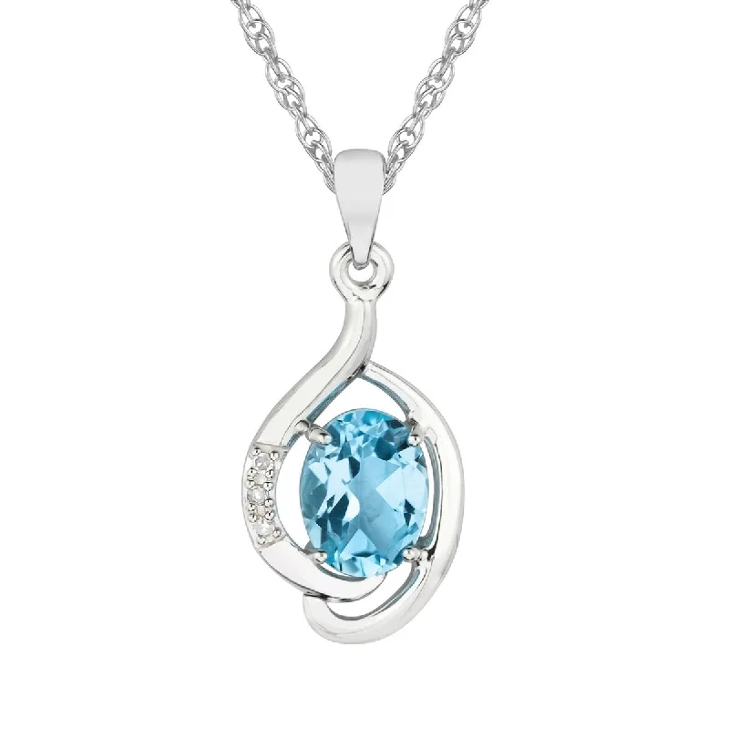 Ruby pendant necklaces-Viducci 10k White Gold Genuine Oval Blue Topaz and Diamond Pendant Necklace