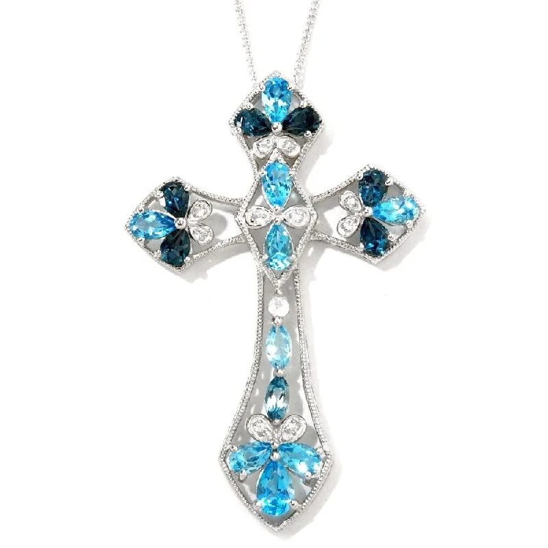 Baroque pearl necklaces-Sterling Silver Swiss Blue Topaz Gothic Cross Necklace