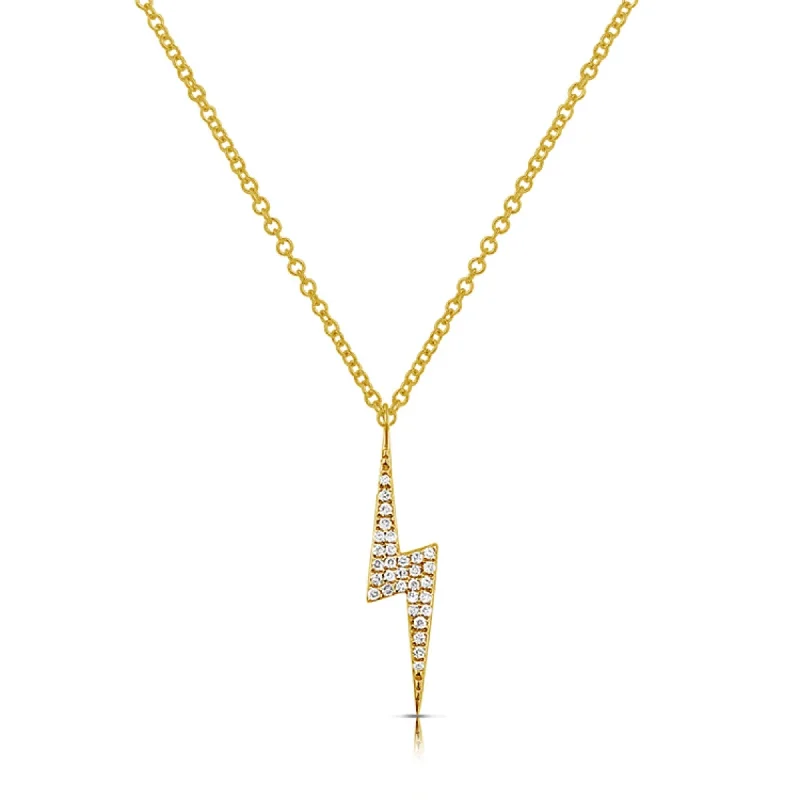 Textured disc necklaces-Joelle Diamond Pave Lightning Bolt 14K Gold Necklace 1/10 ct. TDW