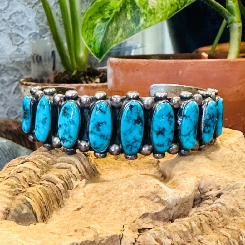 Fluid art bangles-Vintage Navajo Sterling Silver Row Bracelet