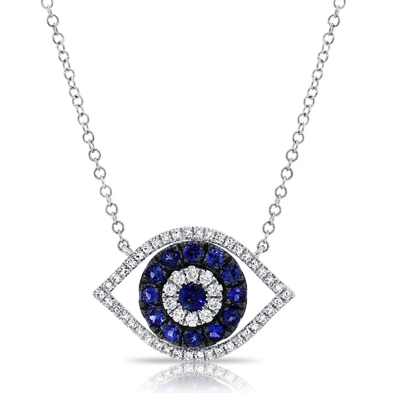 Ten-strand necklaces-Joelle Sapphire & Diamond Evil Eye Necklace 14K Gold