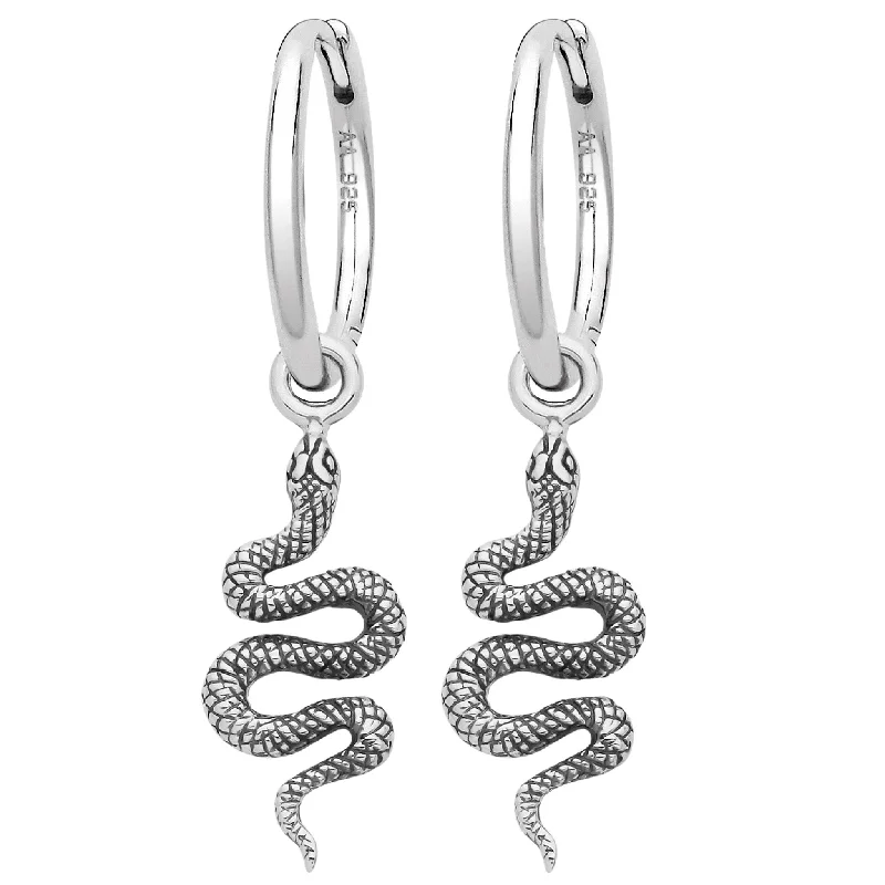 Thick hoop earrings-SERPENT - Sterling Silver Hoops