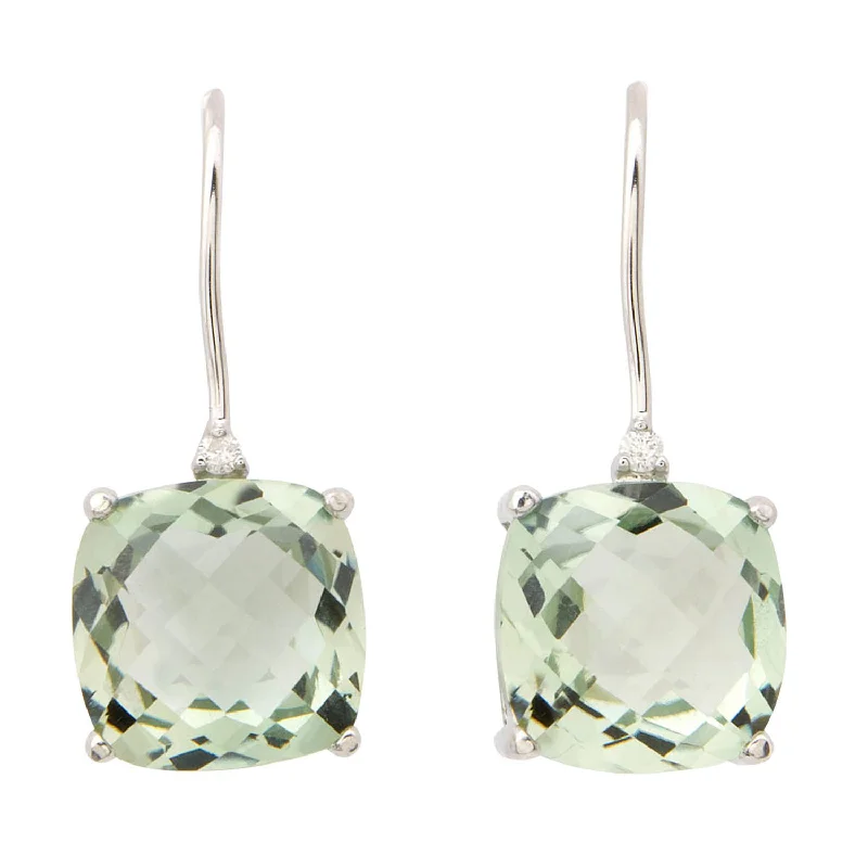 Pure crystal earrings-Green Amethyst & Diamond Earrings