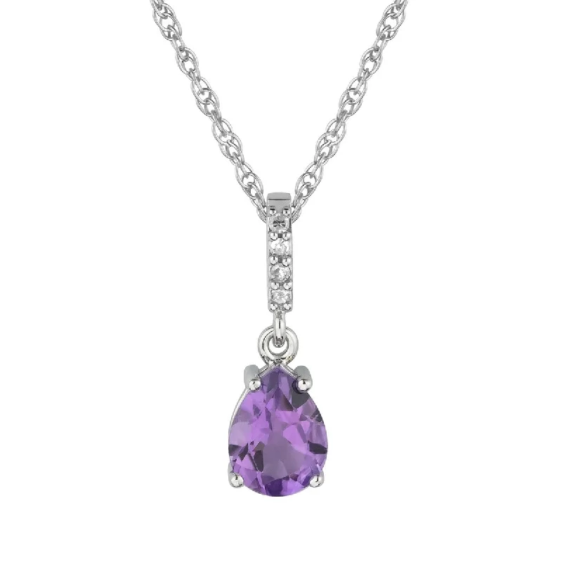 Tarnished silver necklaces-Viducci 10k White Gold Genuine Pear-Shape Amethyst and Diamond Drop Pendant Necklace