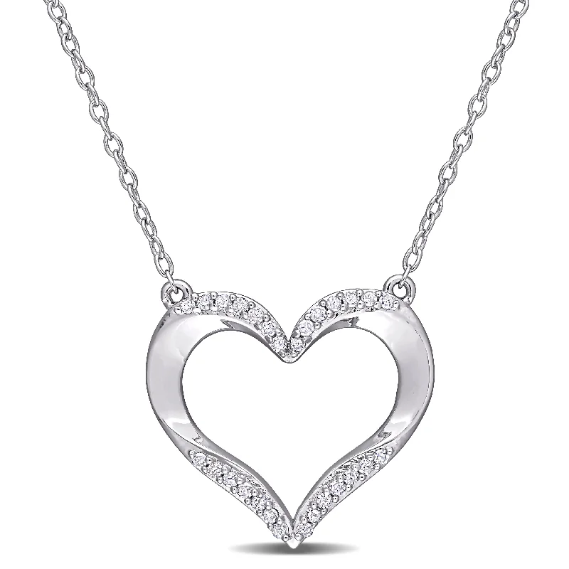 Rope braid necklaces-Miadora Sterling Silver 1/6ct TDW Diamond Open Heart Necklace - 16.6 mm x 17 inch x 18.4 mm - 16.6 mm x 17 inch x 18.4 mm