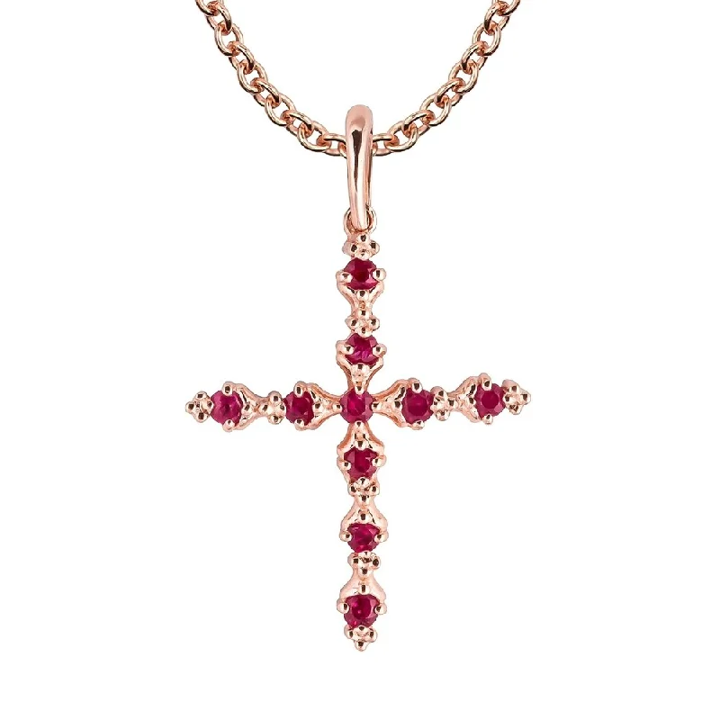 Cotton braid necklaces-Viducci 10k Rose Gold Genuine Ruby Cross Pendant Necklace