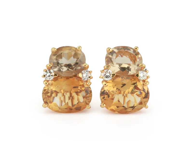 Bead weave earrings-Large 18kt Yellow Gold GUM DROP™ Earrings with Champagne Quartz and Citrine