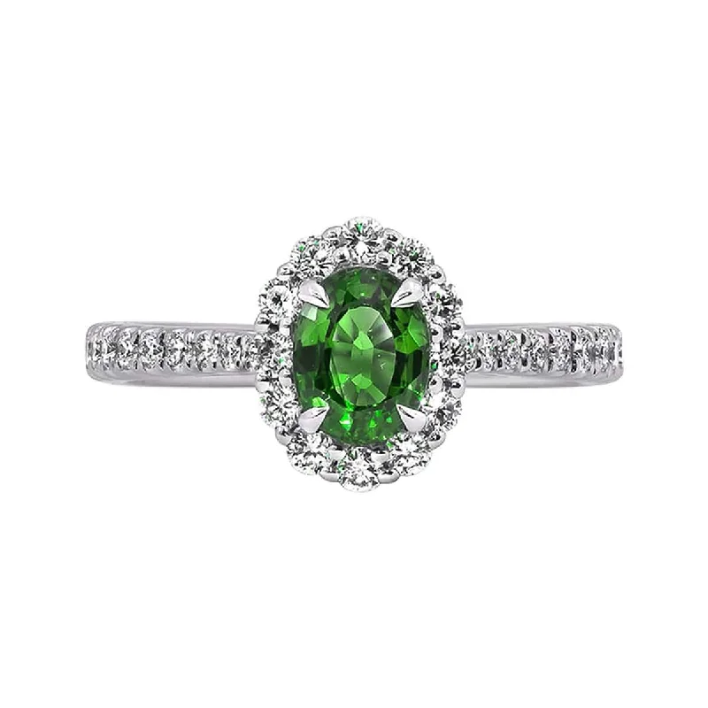 Dove feather engagement rings-Emerald and Diamond Halo Ring