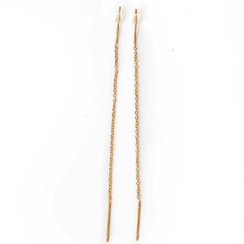 Sleek stud earrings-Gold Chain Bar Earrings