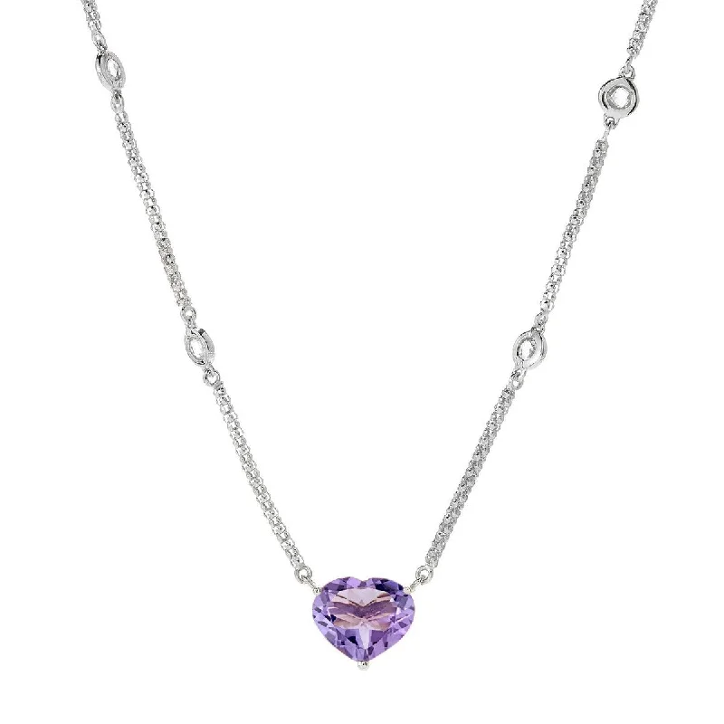 Wide chain necklaces-925 Sterling Silver Pink Amethyst and White Topaz Necklace