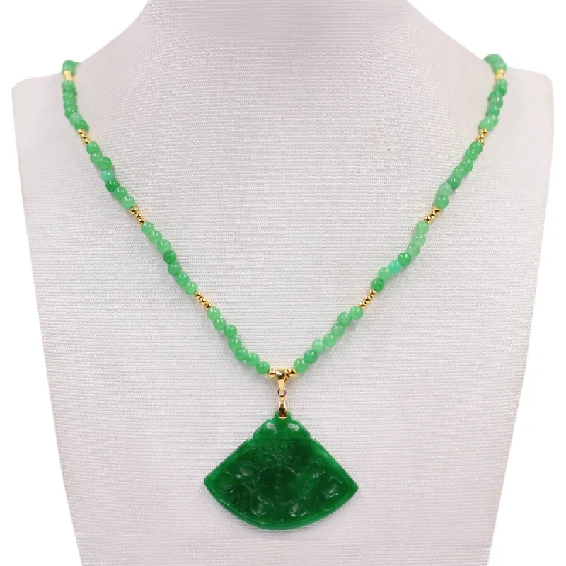 Thai style necklaces-925 Sterling Silver Dyed Green Jade Necklace