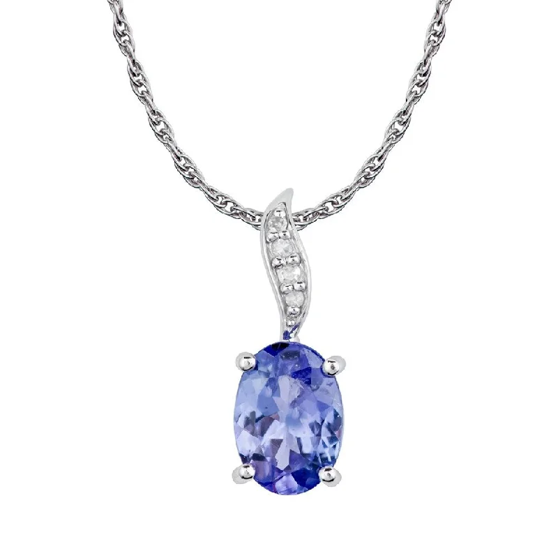 Galaxy charm necklaces-Viducci 10k White Gold Genuine Oval Tanzanite and Diamond Pendant Necklace