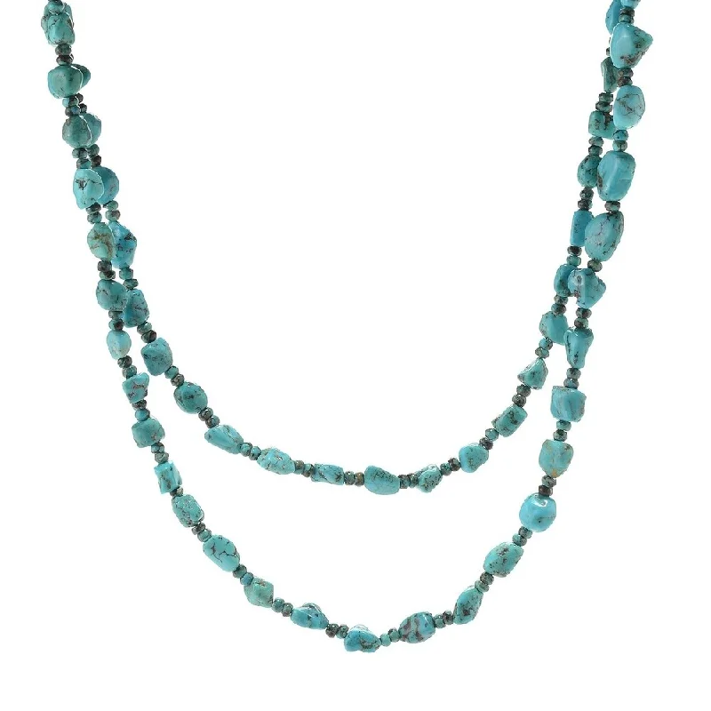 Wide bib necklaces-Sterling Silver 48" Turquoise Beaded Necklace w/ 3" Extender