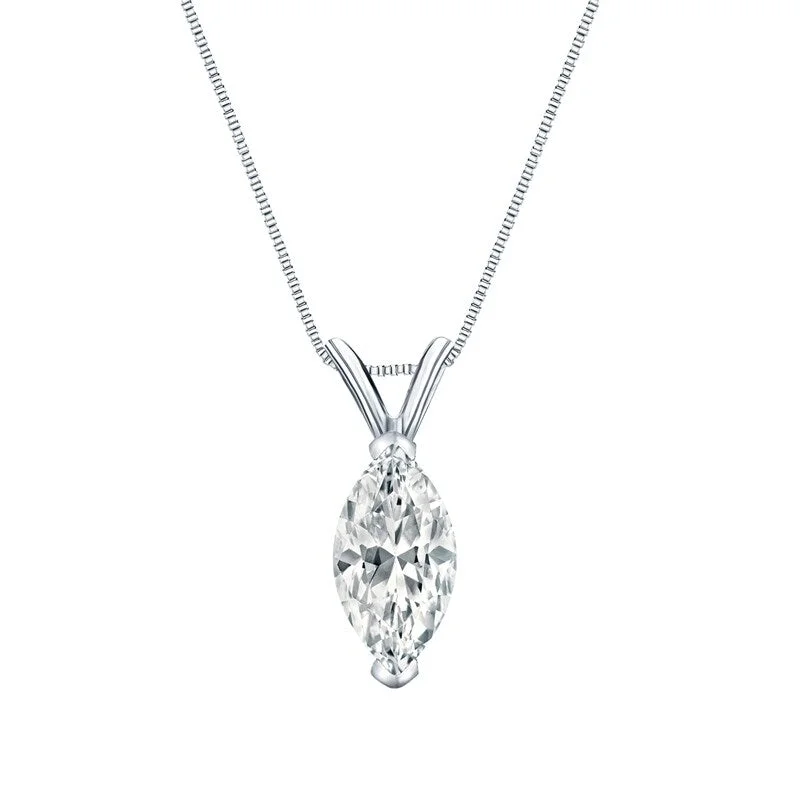 Round stone necklaces-Auriya Platinum 1.50ctw Marquise Solitaire Lab Grown Diamond Necklace V-End Prong (H-I VS) - 1.5