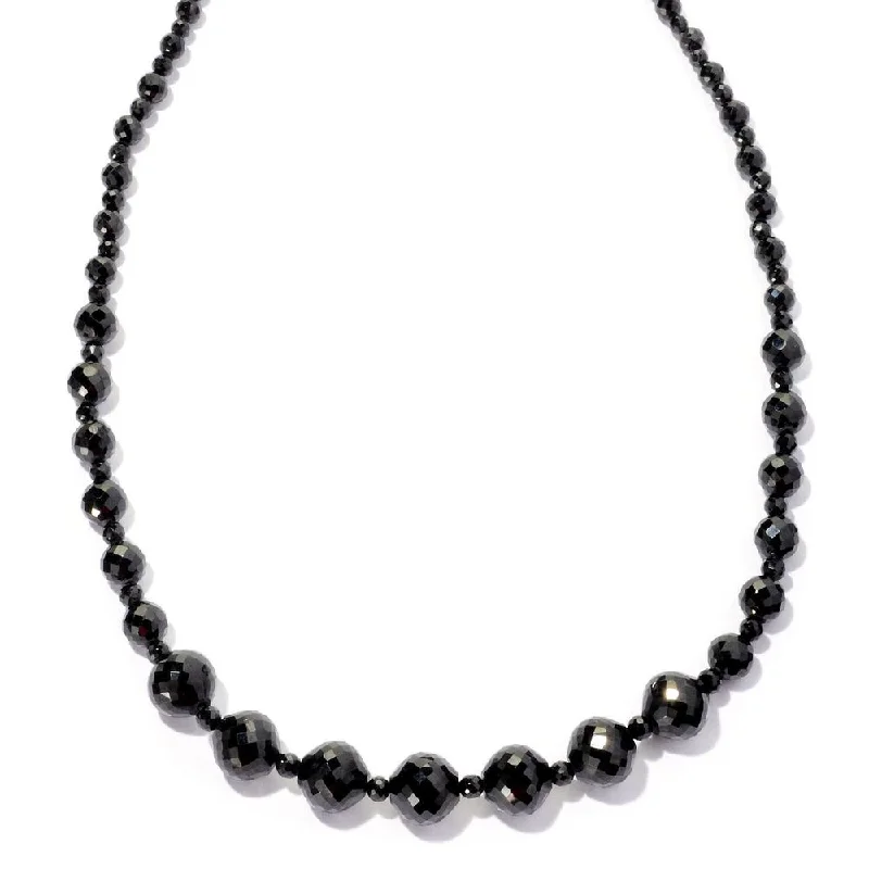 Smooth pendant necklaces-Stainless Steel Black Spinel Graduated Bead Magnetic Clasp Necklace