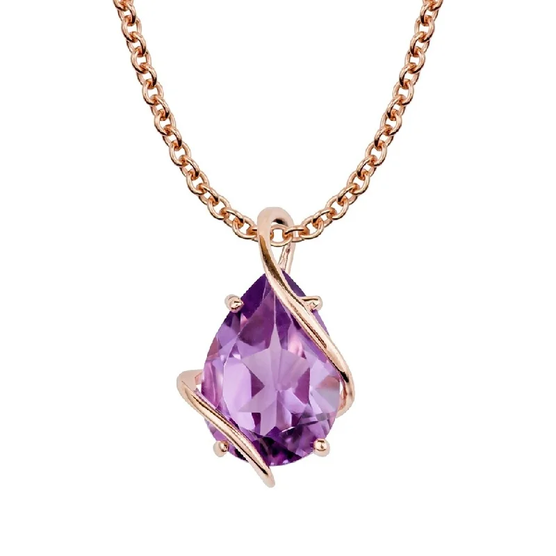 Chic art necklaces-Viducci 10k Rose Gold Genuine Pear-shape Amethyst Tear-Drop Pendant Necklace