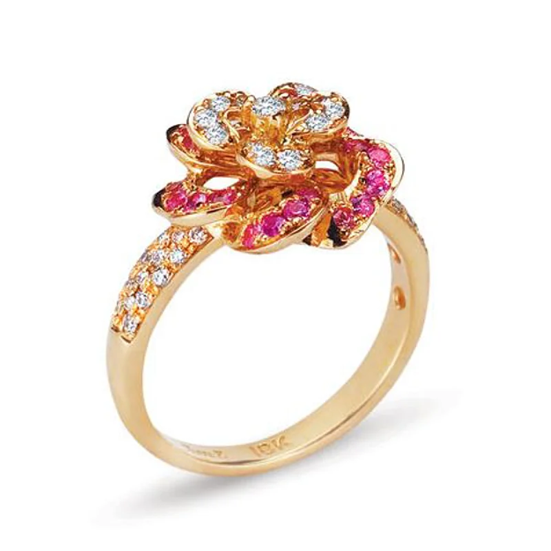 Layered shank engagement rings-18K Rose Gold Ring With Diamonds And Sapphires