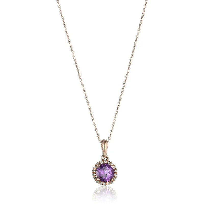 Victorian style necklaces-10k Rose Gold African Amethyst and Diamond Classic Pendant Necklace, 18"