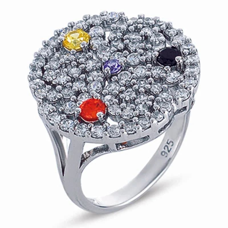 Elegant diamond engagement rings-STERLING SILVER RING WITH MULTI-COLORED CZ STONES