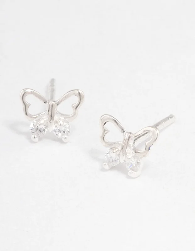 Morganite stud earrings-Sterling Silver Butterfly Cubic Zirconia Stud Earrings