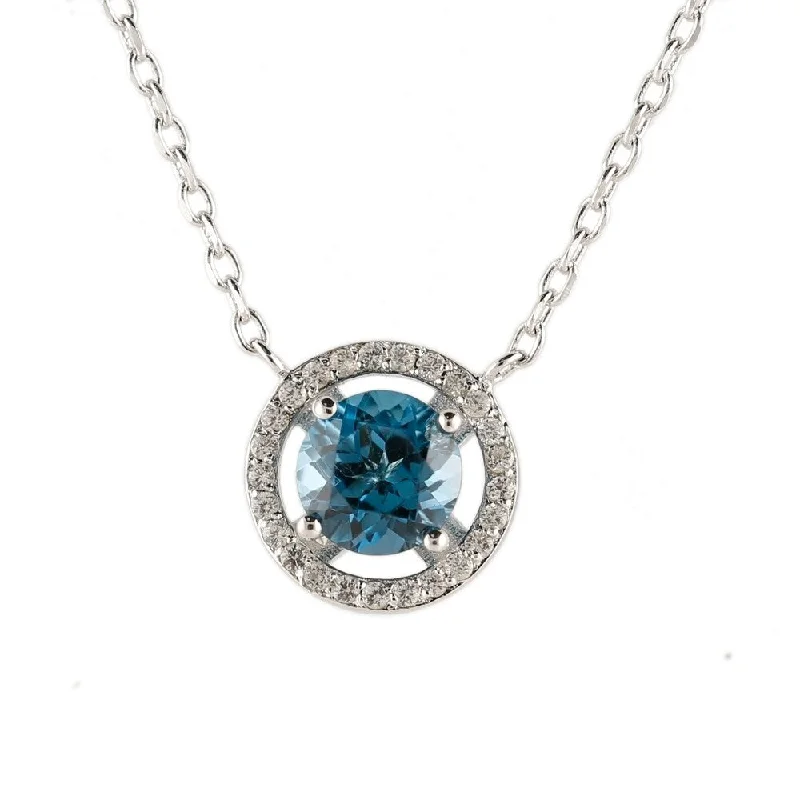 Solid link necklaces-Ster Silver London Blue Topaz & Created White Sapphire Necklace 18"L