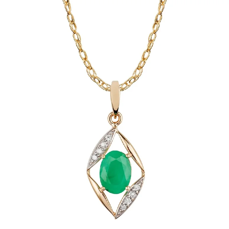 Cosmic charm necklaces-Viducci 10k Yellow Gold Genuine Oval Emerald and Diamond Pendant Necklace