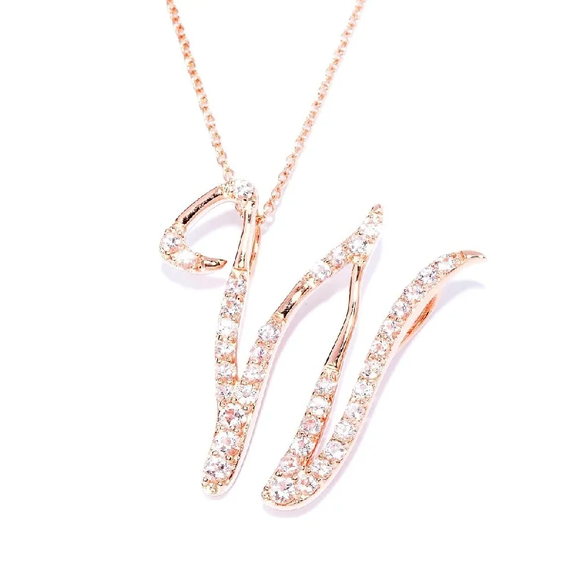 Coiled cord necklaces-18k Rose Gold over Sterling Silver Round Morganite Initial W Necklace