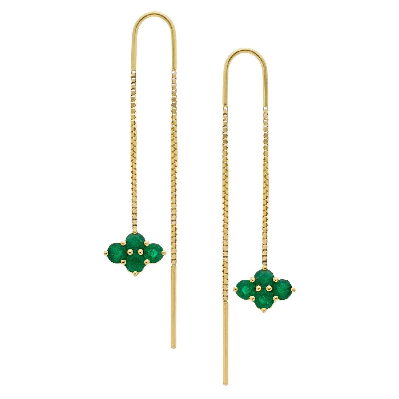 Thick hoop earrings-Asher 2-Sided Threaders Yellow Gold Emerald