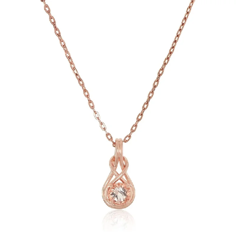 Silk cord necklaces-Rose Gold-plated Silver Morganite Solitaire Pendant Necklace, 18" - Pink