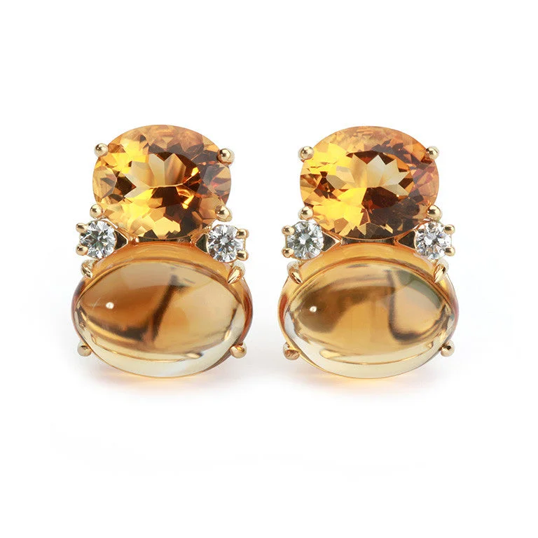 Satin gold earrings-Large GUM DROP™ Earrings with Citrine and Cabochon Citrine and Diamonds