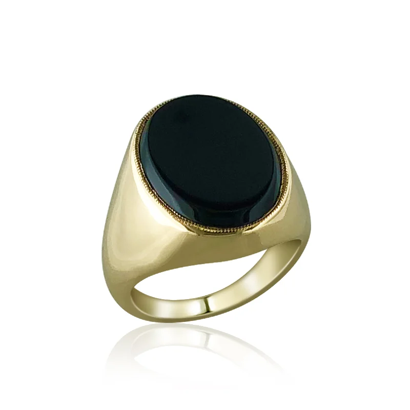 Crystal-twisted engagement rings-18K Yellow gold ring with center black onyx