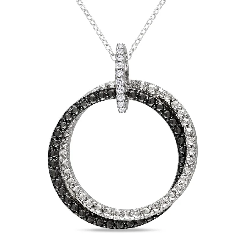 Topaz necklaces-Miadora Sterling Silver Diamond Accent Black and White Circle Necklace