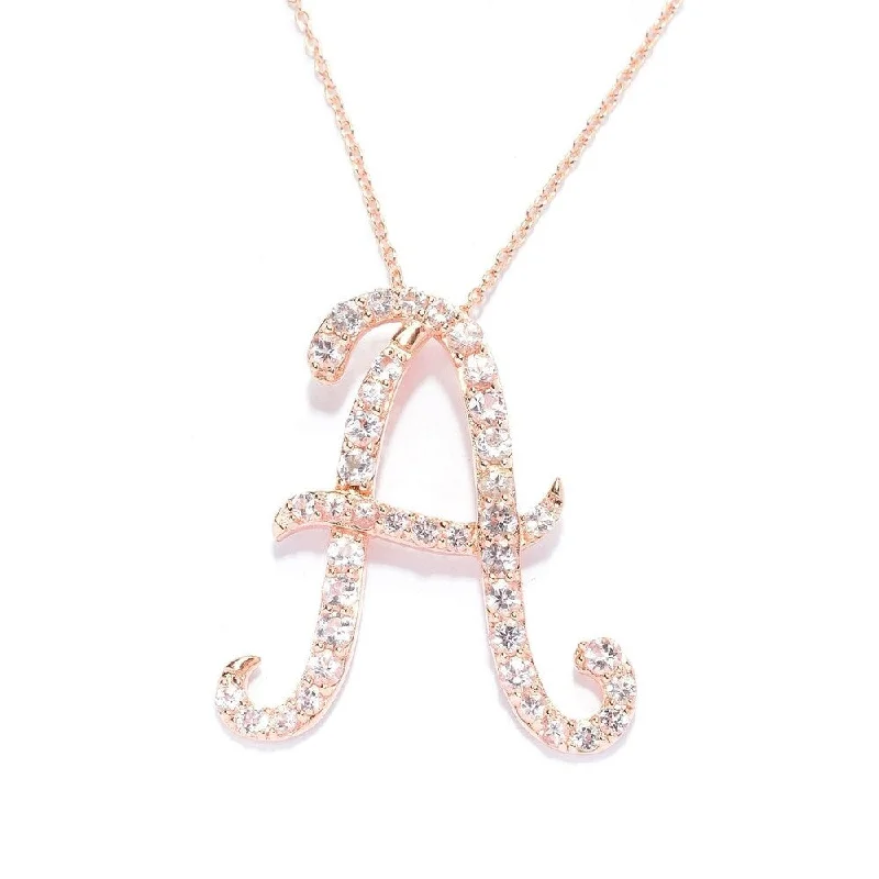 Oval shape necklaces-18k Rose Gold over Sterling Silver Round Morganite Initial A Necklace