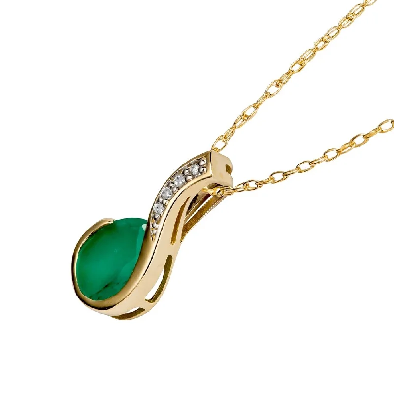 Haze glass necklaces-Viducci 10k Yellow Gold Genuine Pear-Shape Emerald and Diamond Drop Pendant Necklace