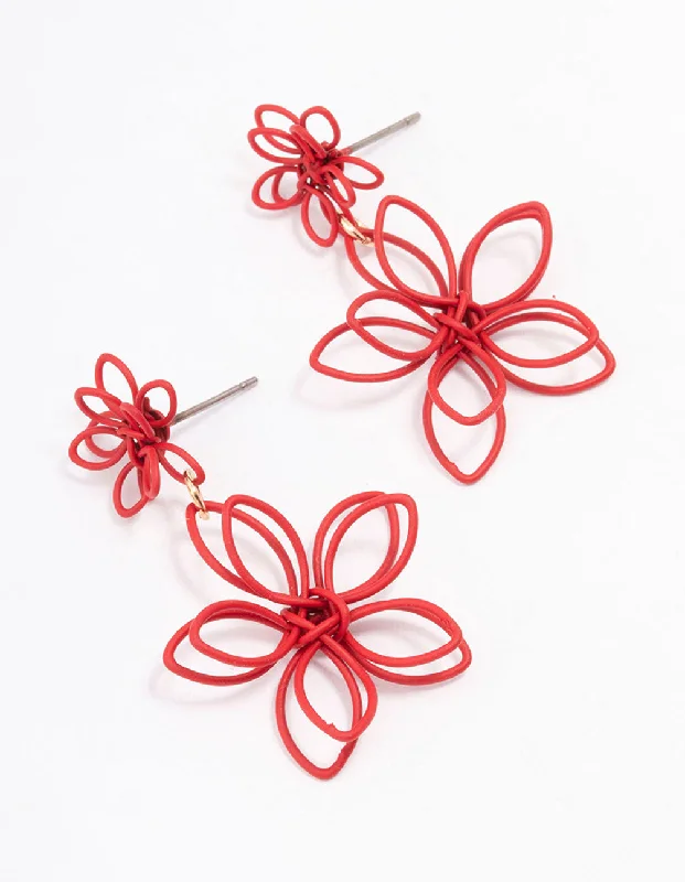 Radiant star earrings-Red Wire Flower Drop Earrings