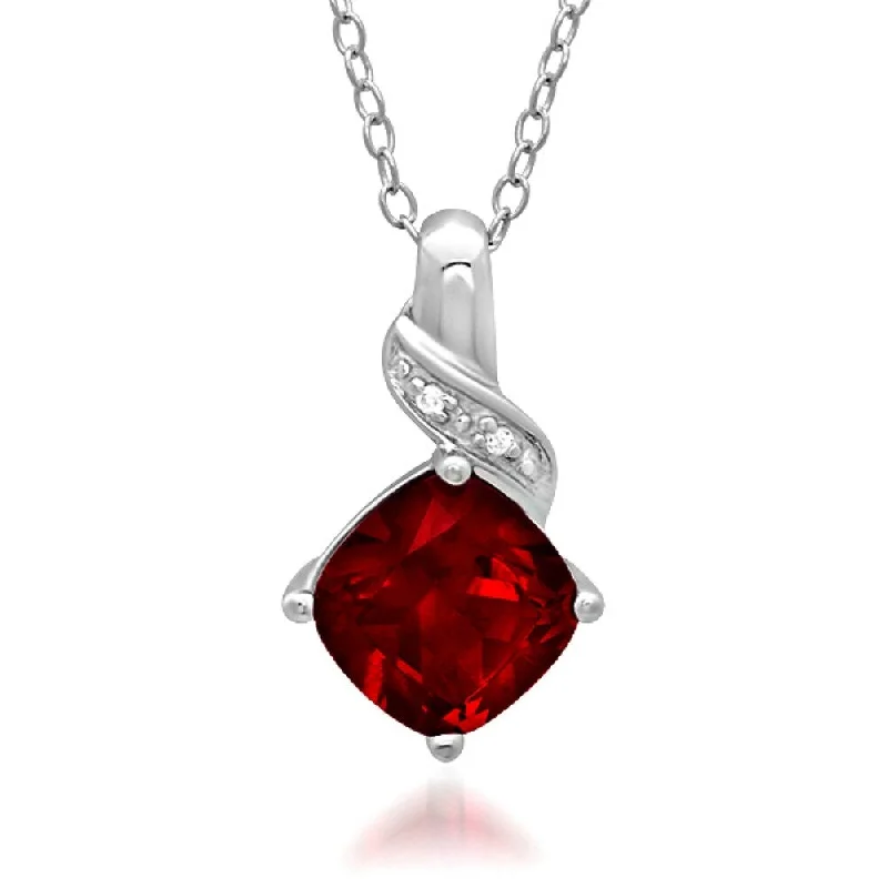 Carved monogram necklaces-Amanda Rose collection 2 1/2ct Created Ruby and Natural Diamond Pendant-Necklace in Sterling Silver