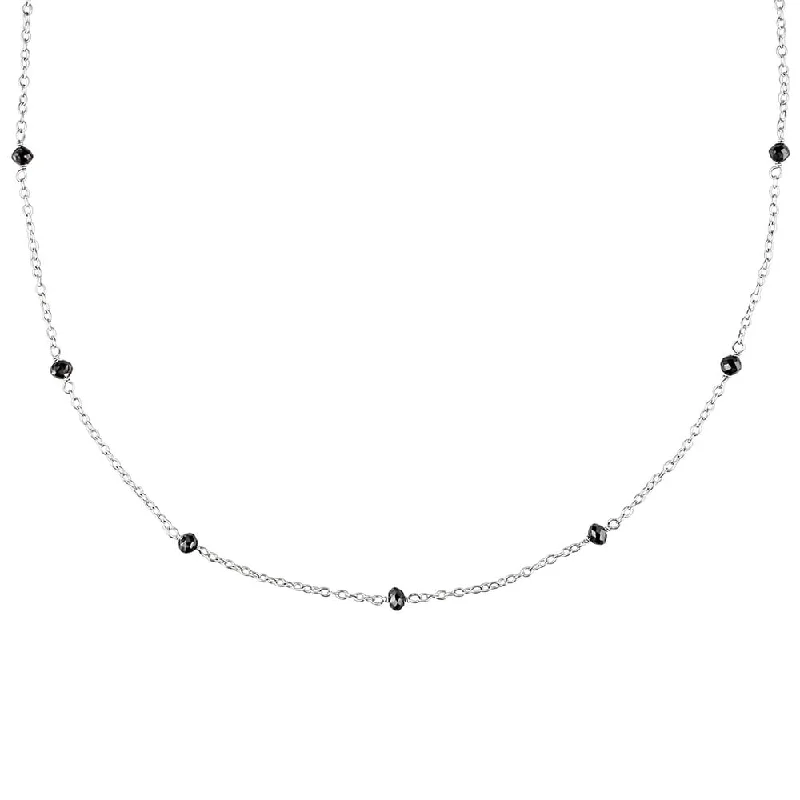 Braided link necklaces-Miadora Sterling Silver 1ct TDW Black Diamond Station Necklace