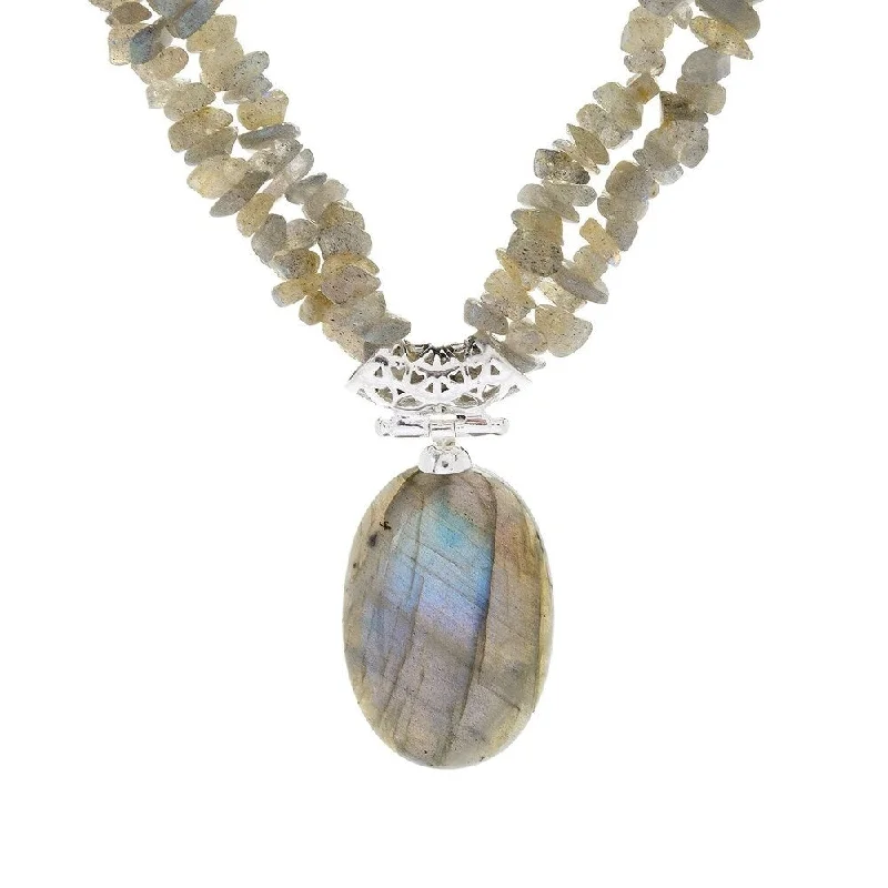 Neat-line necklaces-Sterling Silver 17.5" 30 x 20mm Oval Labradorite 2-Strand Necklace