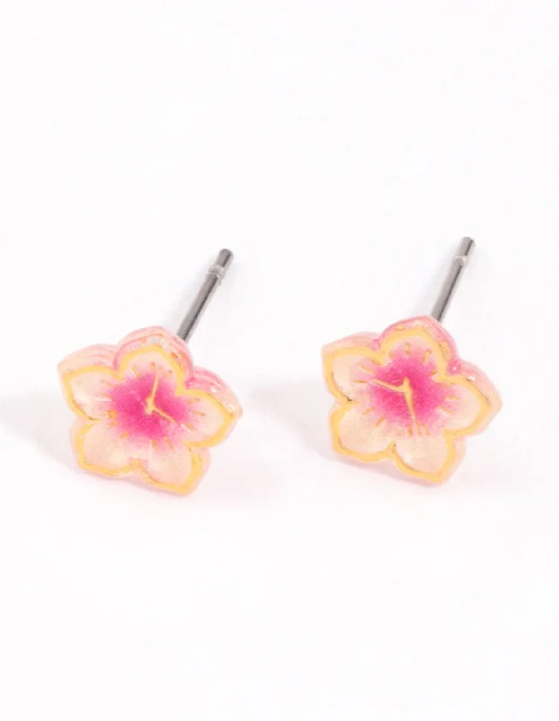 Vivid gem earrings-Gold Mini Frangipani Stud Earrings