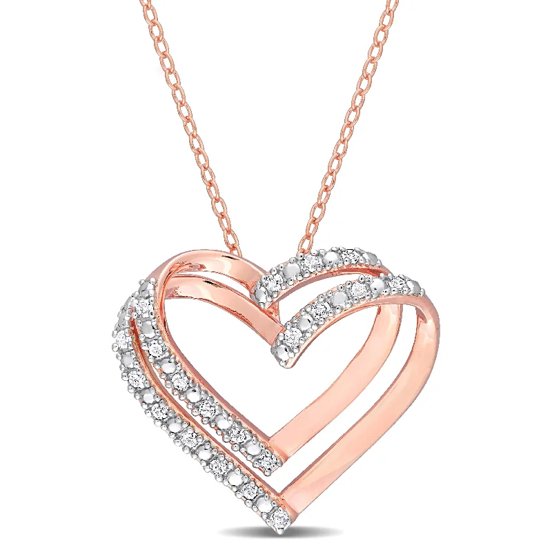 Alloy metal necklaces-Miadora 1/5ct TDW Diamond Open Double Heart Necklace in Rose Plated Sterling Silver