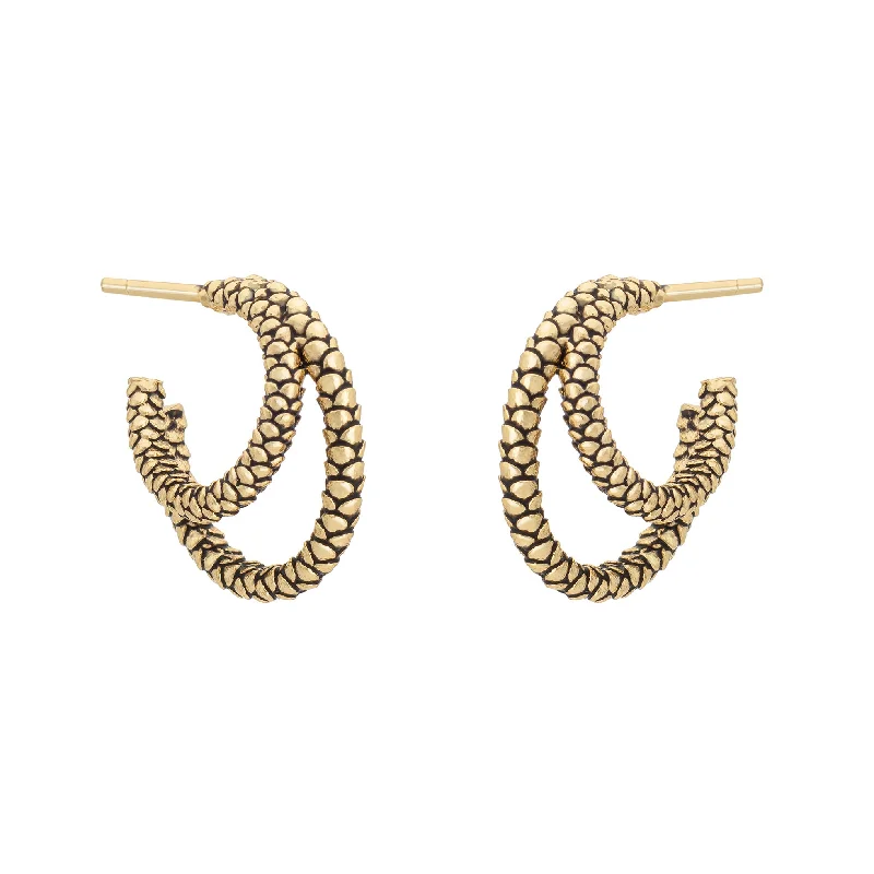 Bamboo style earrings-Snakeskin Double Hoops