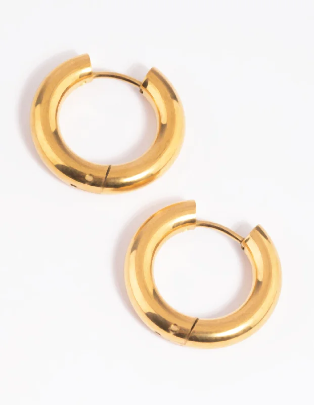 Tiny star earrings-Waterproof Gold Plated Stainless Steel Thick Huggie Hoop Earrings