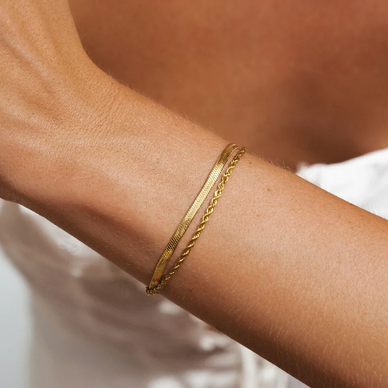 Wide gold bangles-"Ios" Layered Bracelet