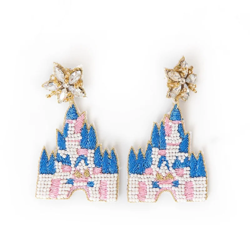 Square stud earrings-Beaded Magical Castle Earrings